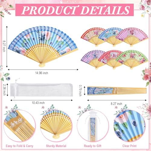 Briwooody 48 Set Floral Folding Hand Fans Bulk Vintage Floral Paper Fan with Organza Bags Retro Wedding Favors for Guests for Garden Bridal Shower Supplies Bridesmaid Gifts Tea Party Decorations - Image 2