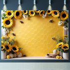 Yellow Sunflower Honey Photography Background Sweet Bee Backdrop Bee Theme Princess Girl Birthday Party Decoration Suitable for Home Decoration Spring Party Baby Shower Banner(B, 9x6feet) - Image 4