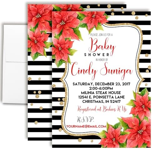 Amanda Creation Custom Baby Shower Invites Poinsettia Flowers Baby Shower Invitation 20 5x7 Custom Personalized Winter Invites With Envelopes by AmandaCreation