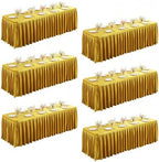 6 Packs Gold Satin Tablecloths Rectangle 6FT, Glitter Fitted Stretch Table Covers Wrinkle-Free Floor Length Shimmer Table Skirt for Weddings Parties Baby Shower Banquets Vendor Events by Partisky