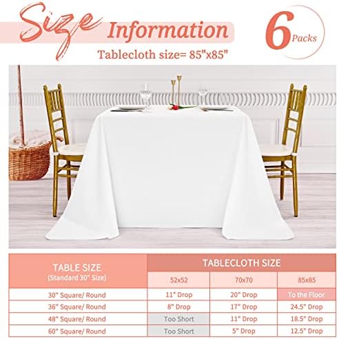 Showgeous 85x85 Inch White Square Tablecloths, Polyester Table Covers - Image 2