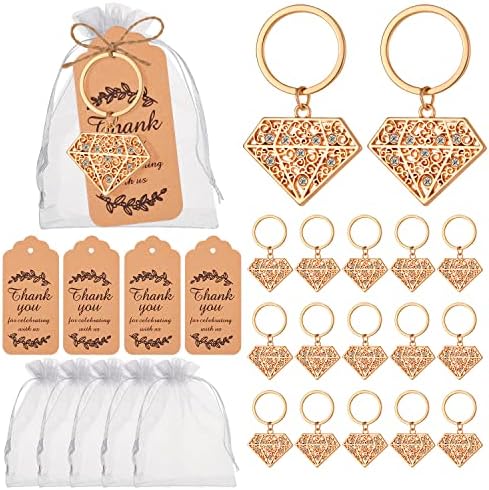 50 Pieces Diamond Shape Keyring/keychain for Bridal Shower,Wedding Party Decorations,Game Prizes, Favors,Gift,Decor,Souvenirs to Guests Bulk with Thank You Tags and Gift Bags by YKLIGTNPARTYFAVORS