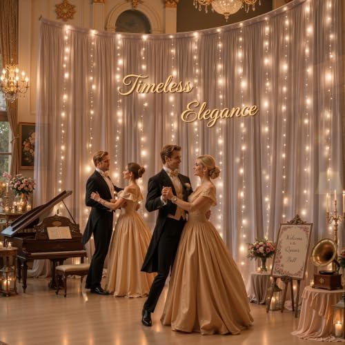 10ft x 10ft Taupe Chiffon Backdrop Curtain with Lights String for Parties,2 Panels Sheer Tulle Curtain Wedding Backdrop for Baby Shower Birthday Party Ceremony Reception Home Decorations - Image 3