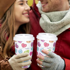 Whaline 50 Pcs Valentine's Day Disposable Coffee Cups with Lids and Sleeves Colorful Conversation Heart Paper Drinking Cups for Wedding Anniversary Party Supplies - Image 5
