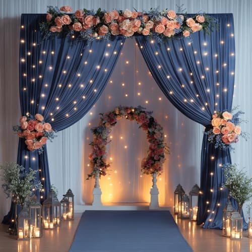 20x10ft Navy Blue Backdrop Curtains with Lights Photo Drapes Wrinkle Free Fabric Backdrop Curtain for Wedding Birthday Party Baby Shower Bridal Shower Home Party Background Decorations - Image 2