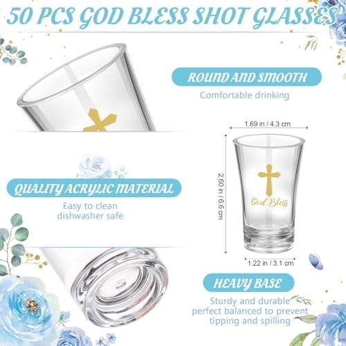 Funnymoom 50 Sets Baptism Favors, God Bless Shot Glasses with Keychains - Image 3
