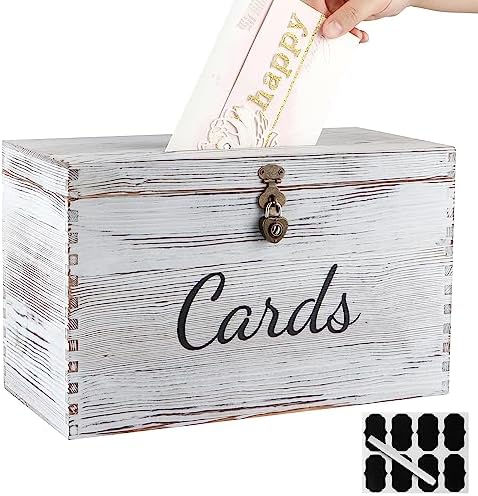 MDLUU Wood Wedding Card Box, Rustic Wedding Money Case with Lock, Envelope Holder Card Receiving Box for Reception, Birthday Party (White) by MDLUU