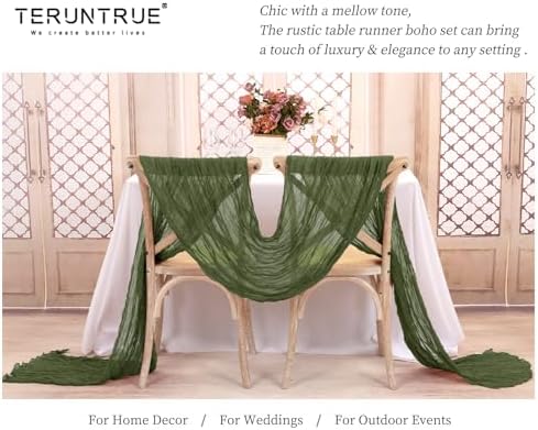 Teruntrue 20 Pack Olive Green Cheesecloth Table Runner 17x108 Inch, Boho Gauze Sheer Fabric Cheese Cloth Table Runners for Wedding Party Bridal Shower Baby Shower Birthday Home Decor Garden Farmhouse - Image 4