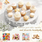 Wenqik 14 Inch Silver Cake Stand Set Metal Round Cupcake Dessert Stand with Cake Cutting, Flower Spatula Wedding Cupcake Pastry Display Candy Holder Display for Wedding Party Birthday Baby Shower - Image 5