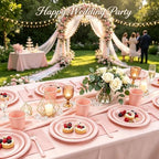 Pink Plastic Party Plates 50 Guest Disposable Pink Dinnerware for Birthday - Image 6