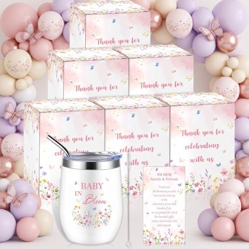 Hoolerry 6 Set Baby Shower Cups, 12oz Stainless Steel Tumbler, Wildflowers by Hoolerry
