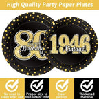 200PCS 80th Theme Birthday Party Tableware Vintage 1946 Party Supplies 80 year old Birthday Party Decorations Plates Napkins Forks Black and Gold Dinnerware Favors for Men or Women - Image 3