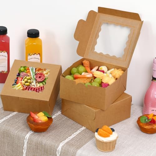 Moretoes 80pcs Cookie Boxes with Window, 6x6x3 Inches Brown Bakery Boxes - Image 6