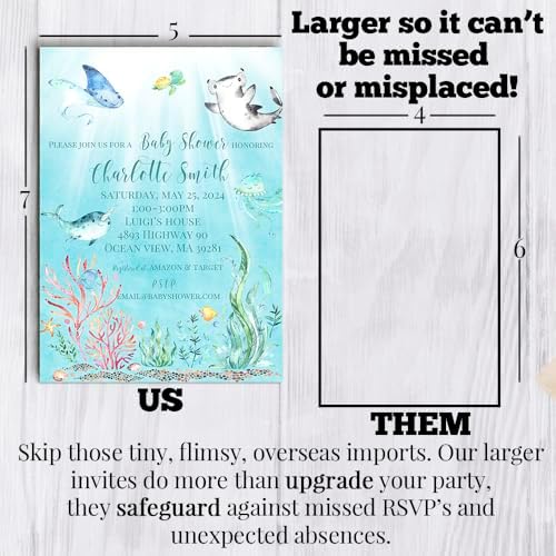 Amanda Creation Custom Baby Shower Invites Underwater Baby Shower Invitations 20 5x7 Custom Personalized Invites With Envelopes - Image 7