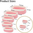7 Piece Cotton Rope Woven Basket Set - Small Basket for Baby Nursery, Pets, Montessori, Dog & Cat Toy Boxes, Bathroom Organization Bins (White/Pink) - Image 2