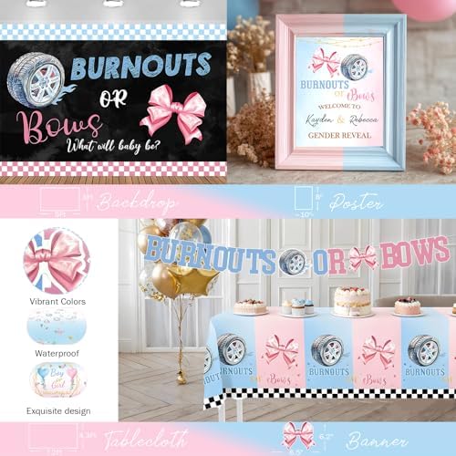 Burnouts or Bows Gender Reveal Decorations, 151 Pcs Boy or Girl Gender Reveal Party Supplies with What Will Baby Be Backdrop, Pink Blue Balloon Garland, Boxes - Image 4