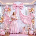 Giant Pink Bow for Backdrop 80x24 Inches Large Satin Ribbon Bow Wall Decor for Wedding Birthday Baby Shower Party Photo Booth, Washable Reusable Big Bow for Nursery Bedroom Door Hanging Decoration - Image 2
