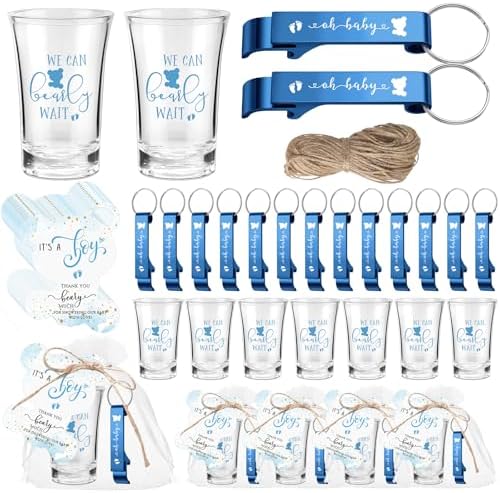 50 Sets Baby Shower Favors Shot Glasses Keychain Gifts, Bear, Blue by Singhoow