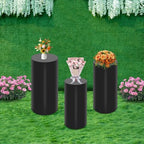 3PCS Black Cylinder Pedestal Stands for Party Round Metal Pedestal Display Stands Dessert Table Decoration Pillars Cake Pedestal Plant Stands for Party Birthday Wedding Props - Image 3