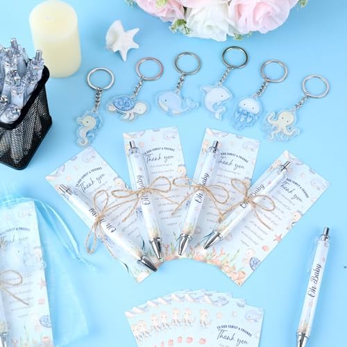 289 Pieces Under the Sea Baby Shower Favors for Guest Ocean Animal Ballpoint Pens and Keychains Gifts Bulk Retractable Baby Shower Pens Gender Reveal Greeting Cards Souvenirs Prizes Party Supplies - Image 4