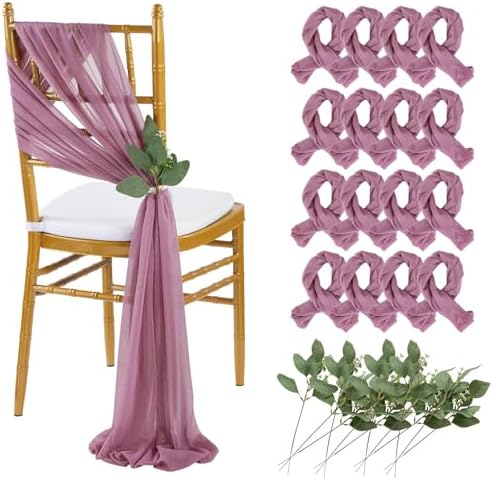 QueenDream Purple Chair Sashes Wedding Aisle Decorations: 16 Packs 8ft Long Draping Fabric Sheer Church Chair Cover Bulk for Party Banquet by QueenDream