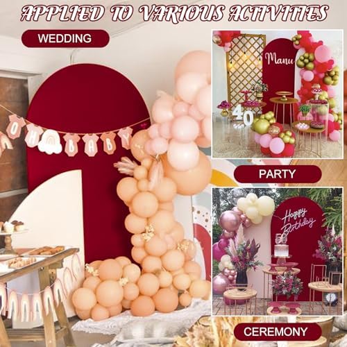 Metal Arch Stand and Cover Set,1 Burgundy Spandex Fitted Backdrop with 1 Gold Wedding Arched Stand Frame for Parties Birthday Baby Shower Bridal Banquet Decoration (7.2FT) - Image 6