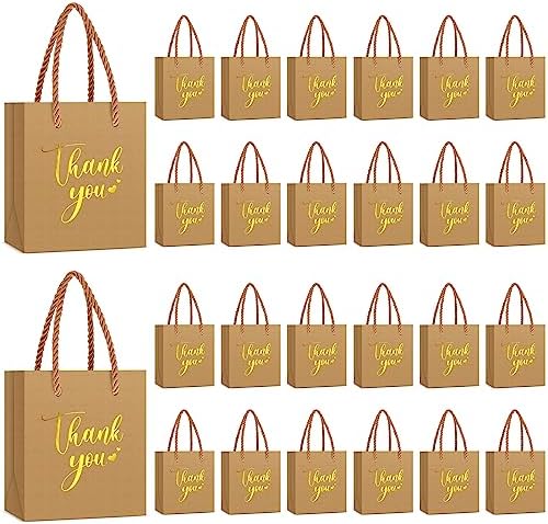 Honoson 60 Pcs Mini Thank You Gift Bag with Handle Bulk,Brown by Honoson