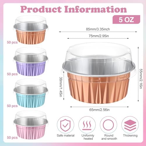 200 Pack Aluminum Cupcake Liners with Lids,Pastel,Plain - Image 4