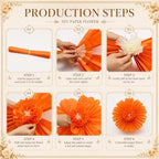 Giegxin 6 Pcs 31.5" 24" Giant Fall Paper Flowers Orange Sage Green Pom Poms - Image 4