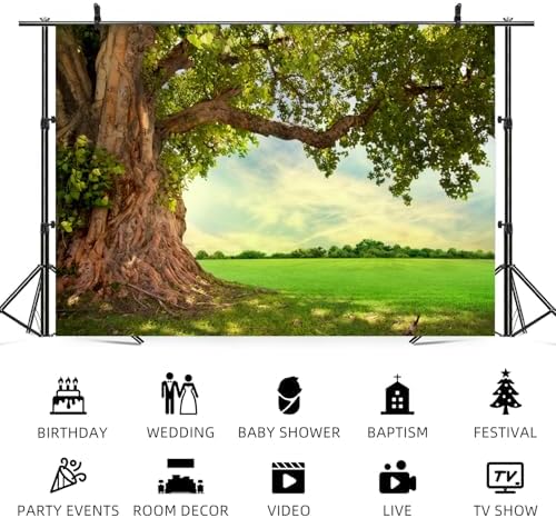 20x10ft Spring Backdrop Huge Tree Nature Scenery Photography Background Rural Scene Green Grass Field Girls Kids Birthday Baby Shower Banner Decorations Wedding Portrait Photo Booth Prop - Image 5