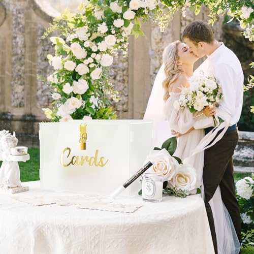 OurWarm Frosted Acrylic Wedding Card Box with Lock, DIY Gift Card Box for Wedding Reception with String Light and Pen, Envelope Money Card Box for Party Birthday Graduation Baby Shower Decor - Image 4