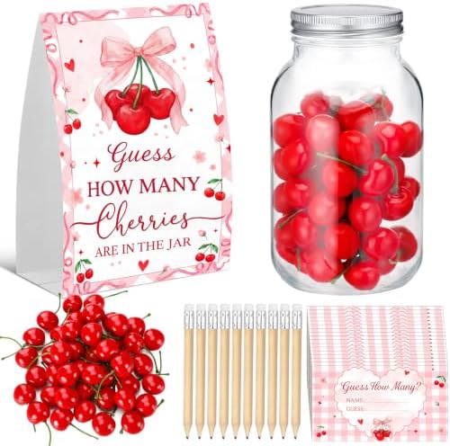 162 Pcs Cherry Theme Baby Shower Games Guess Guess How Many Are in the Jar by Glimin