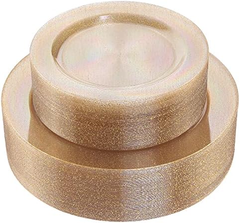I00000 102 Pcs Gold Glitter Plastic Plates, Gold Glitter Disposable Plates by I00000