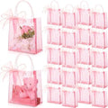 Sayglossy 50 Pcs Clear Pink Gift Bags with Handles 6.1 x 5.9 x 2.8 Inch Wedding Transparent Glitter Tote with Ribbons Reusable PVC Gift Wrap Bags for Baby Bridal Shower Birthday Party by Sayglossy