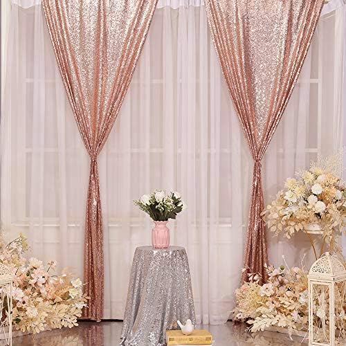Eternal Beauty Rose Gold Sequin Backdrop Curtains, 4 Panels 2x8FT - Image 4