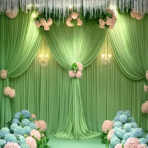 40x10ft Sage Green Backdrop Curtain Panels for Parties - Wrinkle Free Polyester Photo Curtain Backdrop Wedding Back Drop Fabric Drapes for Party Decorations Background for Photography - Image 2