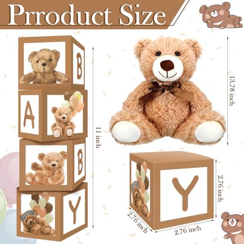 WinnerWhy 20 Pcs 4 Sets Bear Boxes with Letters for Baby Shower Brown Bear Baby Shower Centerpieces for Gender Reveal Birthday Party Table Decorations - Image 2