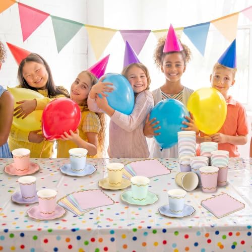 Yungyan 216 Pcs 72 Guest Pastel Paper Plates and Napkins Sets Pastel Party Supplies Gold Foil Scalloped 6" Plates 9 oz Cups Disposable Tableware Set for Birthday Wedding Baby Shower Supplies - Image 6