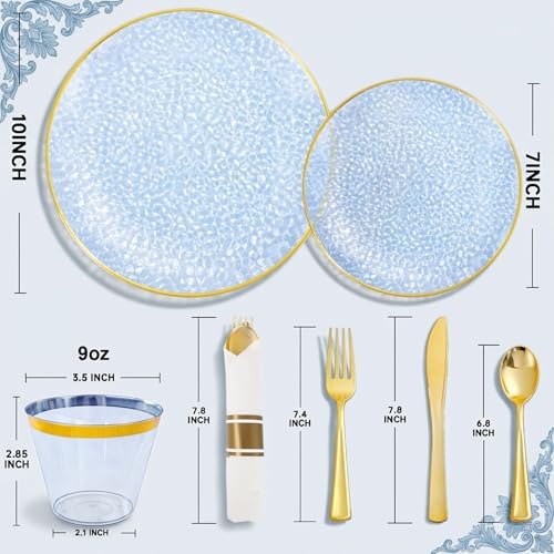 175PCS Blue Plastic Plates for 25 Guests, Disposable Plates for Party, Heavy Duty Disposable Plate Set Include: 25 Dinner Plates, 25 Dessert Plates, 25 Cups and Cutlery for Wedding & Party - Image 2