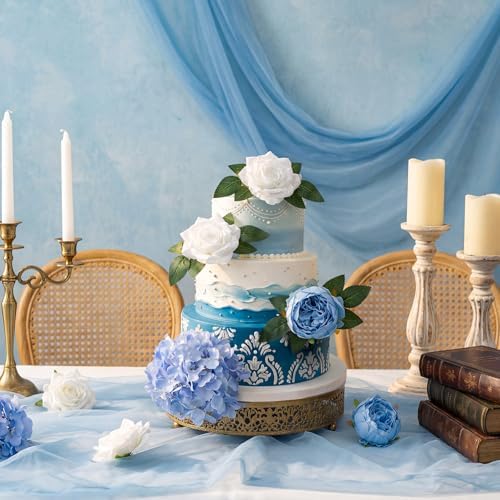 Suncalla 60 Pcs Assorted Silk Artificial Flowers, Faux Fake Full Hydrangea Peony Rose Bouquet with Leaf Stem for Wedding Centerpiece Bridal DIY Craft Baby Shower Party Decor(Blue) - Image 4