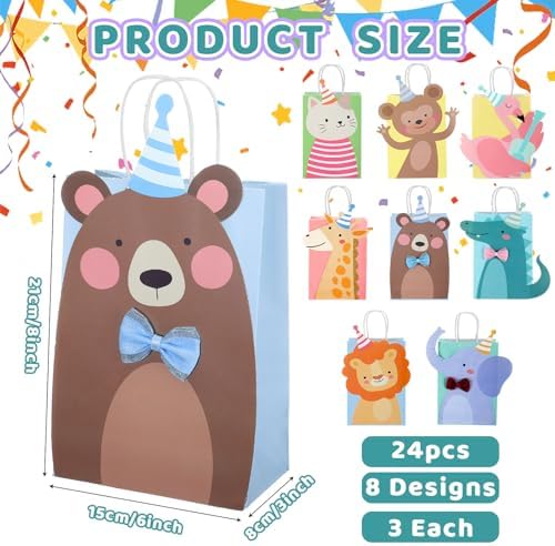 YooNotee 24 Packs Animal Parade Themed Paper Gift Bags with 3D Shapes - Image 4