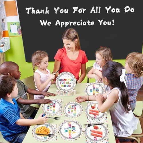 200pcs Thank You Plates Napkins We Appreciate You Paper Tableware Set Employee Appreciation Dinnerware Thank You Party Decoration for Teacher Volunteer Pastor Retirement Party Decor Supplies Serves 50 - Image 5