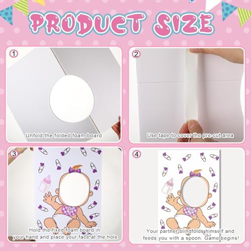 6 Set Baby Shower Games for Blindfolded, Feed Me Boards, Cartoon - Image 3