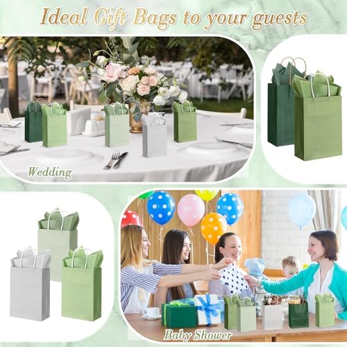 Kolldenn 50 Sets 100 Pcs Sage Green Paper Gift Bags Bulk with Tissue Paper - Image 6