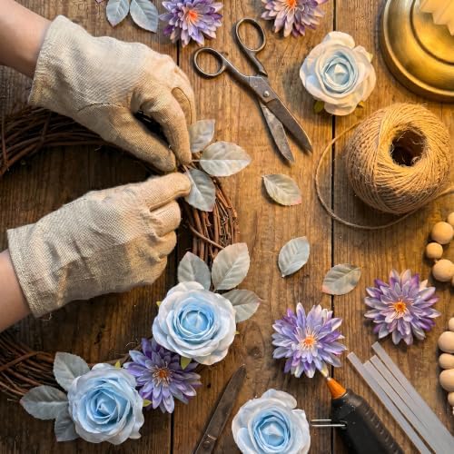 Artificial Flower Combo Box, Blue White Roses & Dahlias with Stems - Image 4