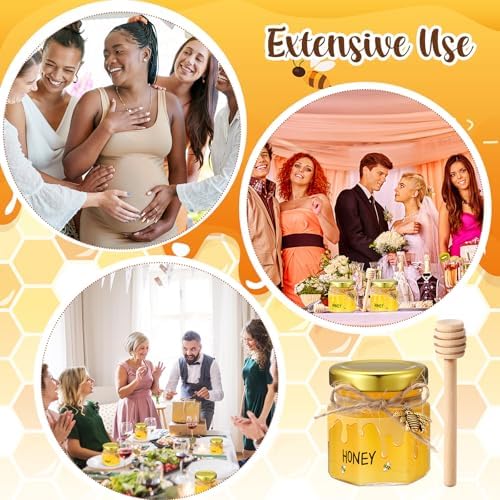 Shellwei 30 Set Mini Glass Honey Jars 1.5 oz Honey Jars Party Favors Bulk with Dipper and Gold Lid, Bee Pendant, and Silk Ribbon for Guests Wedding Baby Shower Favors Gifts - Image 6