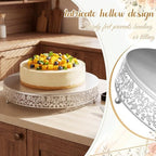 Wenqik 16 Inch Silver Cake Stand Set Metal Round Cupcake Dessert Stand with Cake Cutting, Flower Spatula Wedding Cupcake Pastry Display Candy Holder Display for Wedding Party Birthday Baby Shower - Image 3