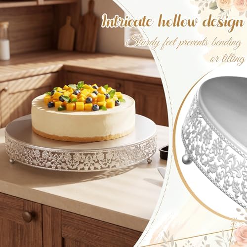 Wenqik 16 Inch Silver Cake Stand Set Metal Round Cupcake Dessert Stand with Cake Cutting, Flower Spatula Wedding Cupcake Pastry Display Candy Holder Display for Wedding Party Birthday Baby Shower - Image 3