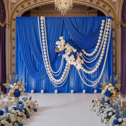30ft x 10ft Wrinkle Free Royal Blue Backdrop Curtains for Parties, 6 Panels 5x10ft Silky Polyester Blue Photo Backdrop Drapes for Weddings Birthday Party Photography Background Stand - Image 3