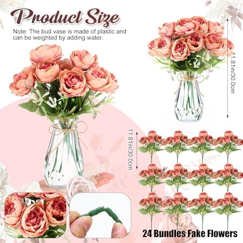 Zeyune 37 Pcs Silk Peonies with Vases Fake Flowers,Coffee,Perfume - Image 3